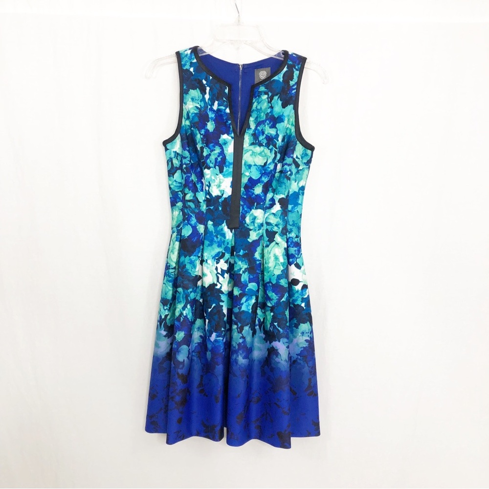 Vince Camuto Floral Flare Above Knee Dress, Size 2, Blue Purple